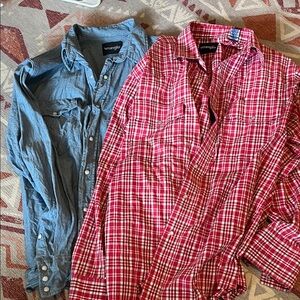 Wrangler Red Plaid and Blue Denim Men's Shirts